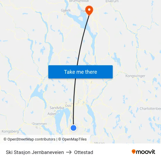 Ski Stasjon Jernbaneveien to Ottestad map