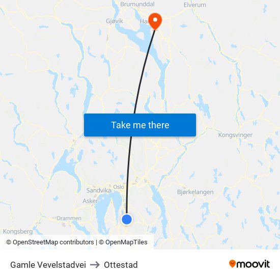 Gamle Vevelstadvei to Ottestad map