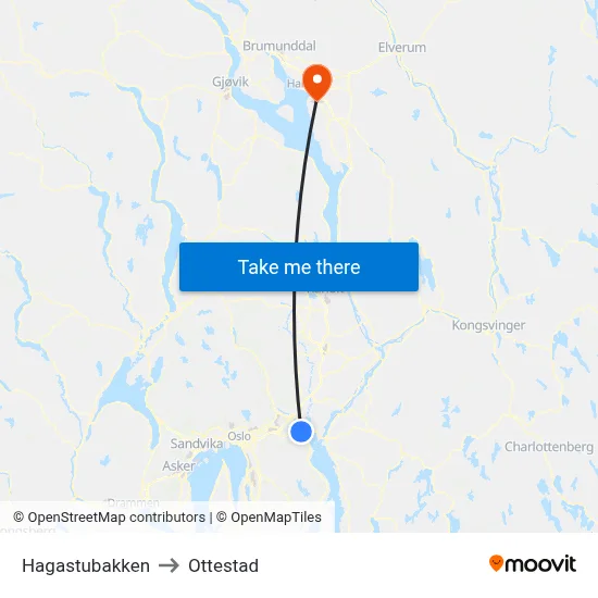 Hagastubakken to Ottestad map