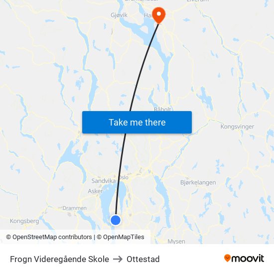 Frogn Videregående Skole to Ottestad map