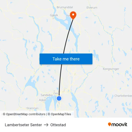Lambertseter Senter to Ottestad map
