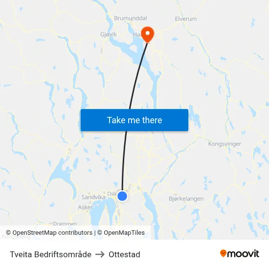 Tveita Bedriftsområde to Ottestad map