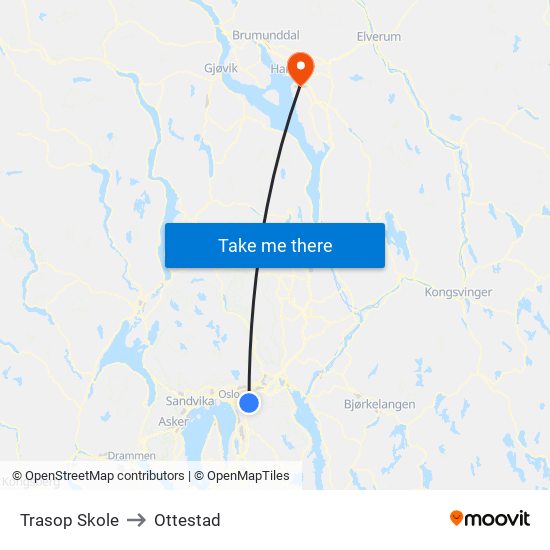 Trasop Skole to Ottestad map