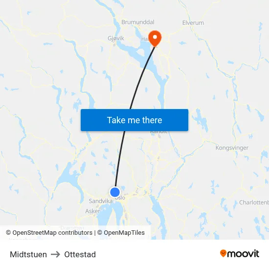 Midtstuen to Ottestad map