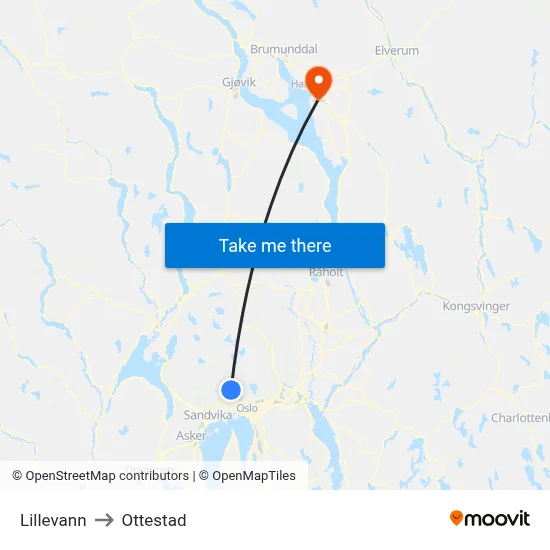 Lillevann to Ottestad map