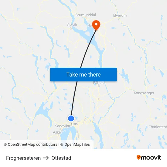 Frognerseteren to Ottestad map
