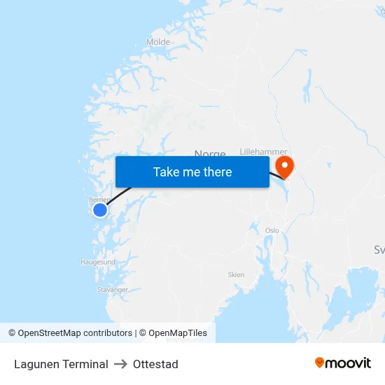 Lagunen Terminal to Ottestad map