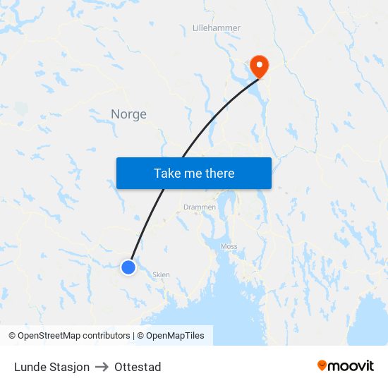 Lunde Stasjon to Ottestad map