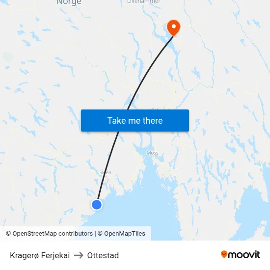 Kragerø Ferjekai to Ottestad map