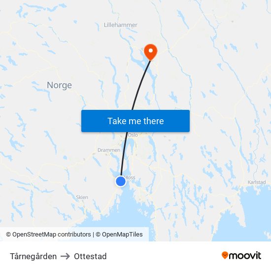 Tårnegården to Ottestad map