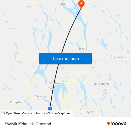 Svelvik Kirke to Ottestad map