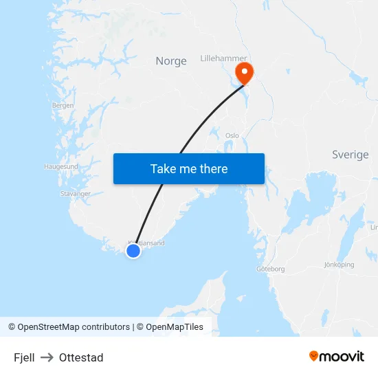 Fjell to Ottestad map