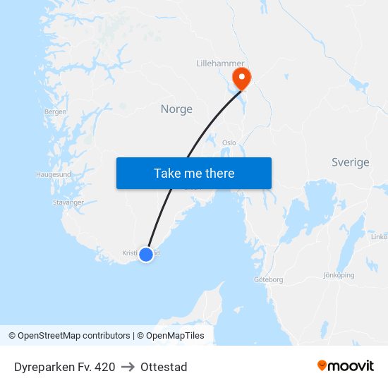 Dyreparken Fv. 420 to Ottestad map