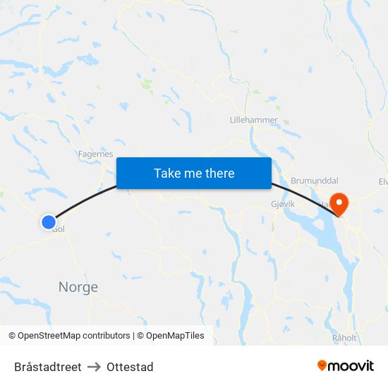 Bråstadtreet to Ottestad map