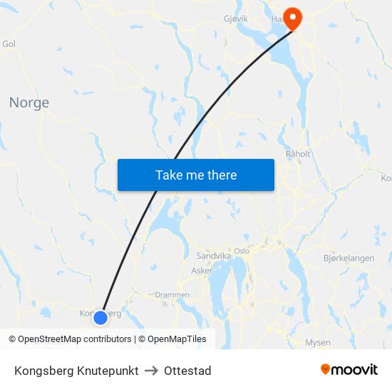 Kongsberg Knutepunkt to Ottestad map