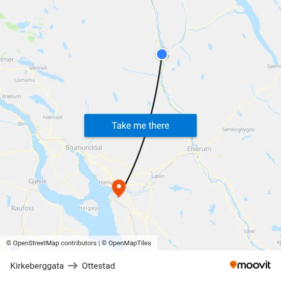 Kirkeberggata to Ottestad map