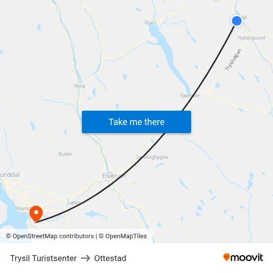 Trysil Turistsenter to Ottestad map