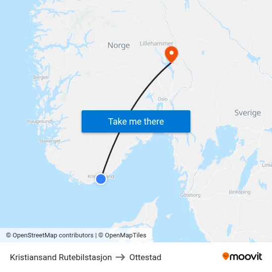 Kristiansand Rutebilstasjon to Ottestad map