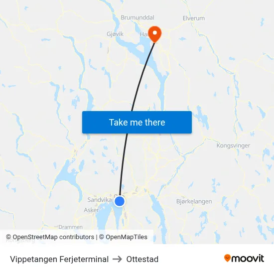 Vippetangen Ferjeterminal to Ottestad map