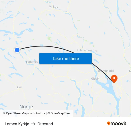 Lomen Kyrkje to Ottestad map