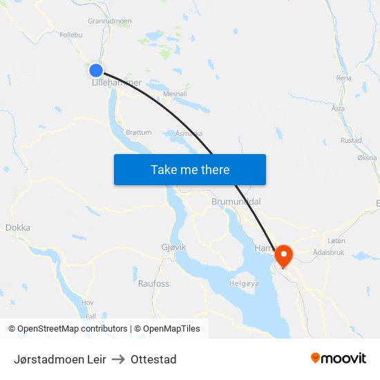 Jørstadmoen Leir to Ottestad map