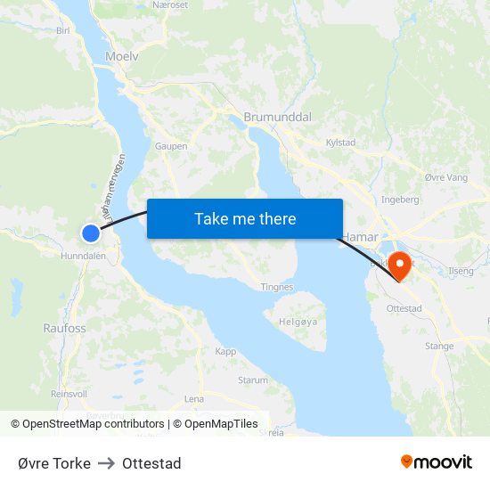 Øvre Torke to Ottestad map