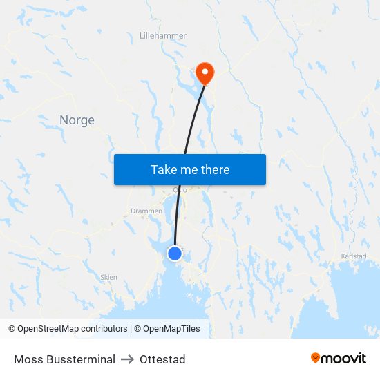 Moss Bussterminal to Ottestad map