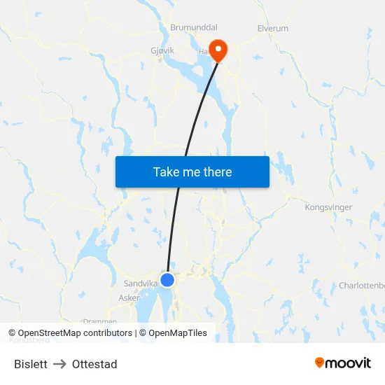 Bislett to Ottestad map
