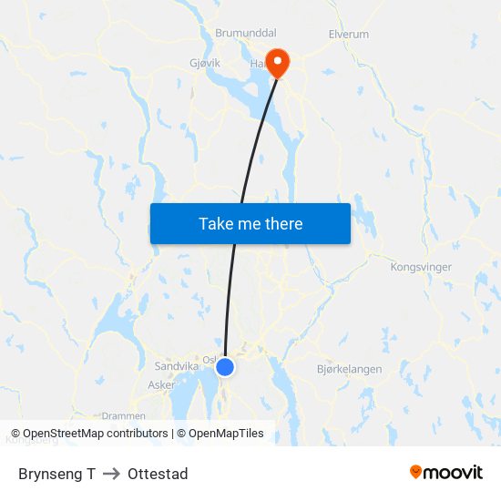 Brynseng T to Ottestad map