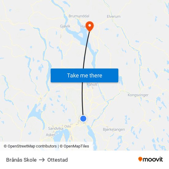 Brånås Skole to Ottestad map