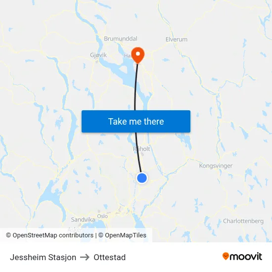 Jessheim Stasjon to Ottestad map