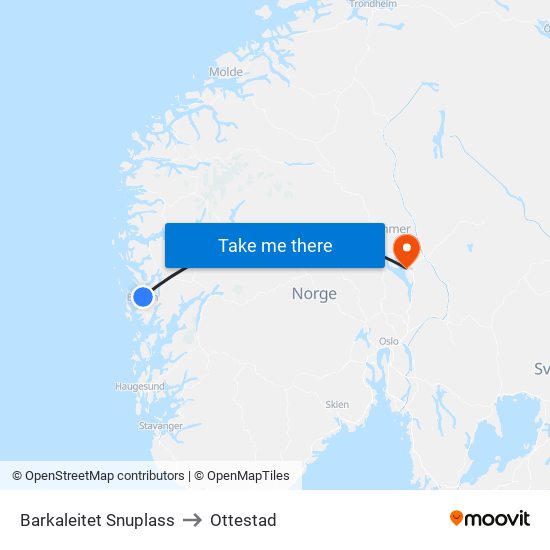 Barkaleitet Snuplass to Ottestad map