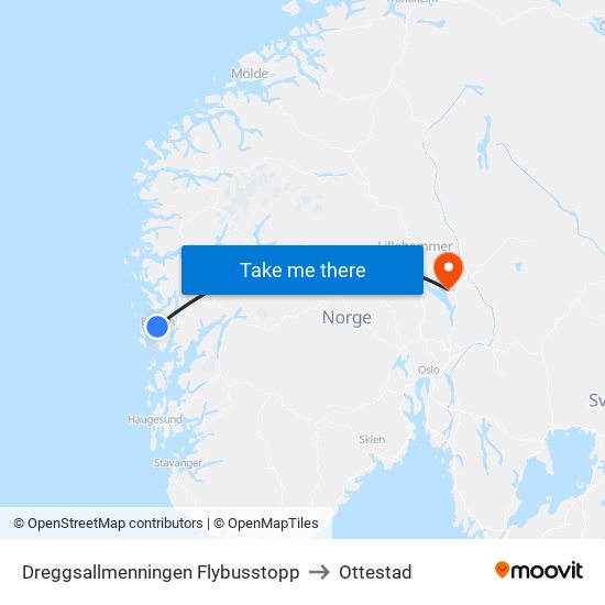 Dreggsallmenningen Flybusstopp to Ottestad map