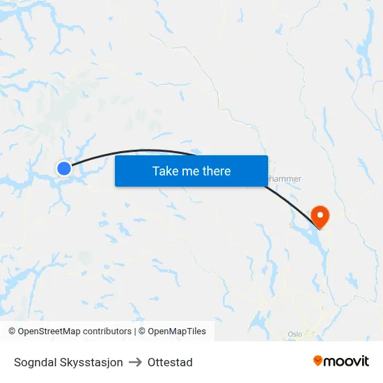 Sogndal Skysstasjon to Ottestad map
