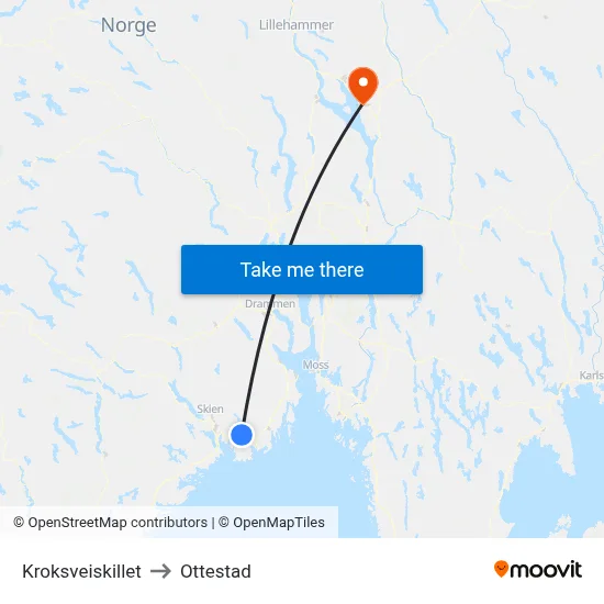 Kroksveiskillet to Ottestad map