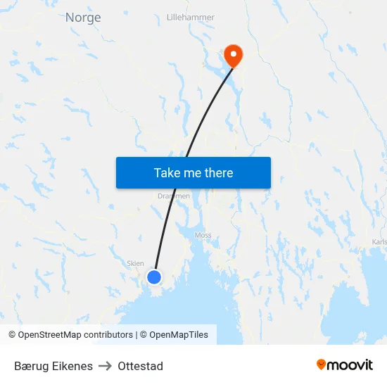 Bærug Eikenes to Ottestad map