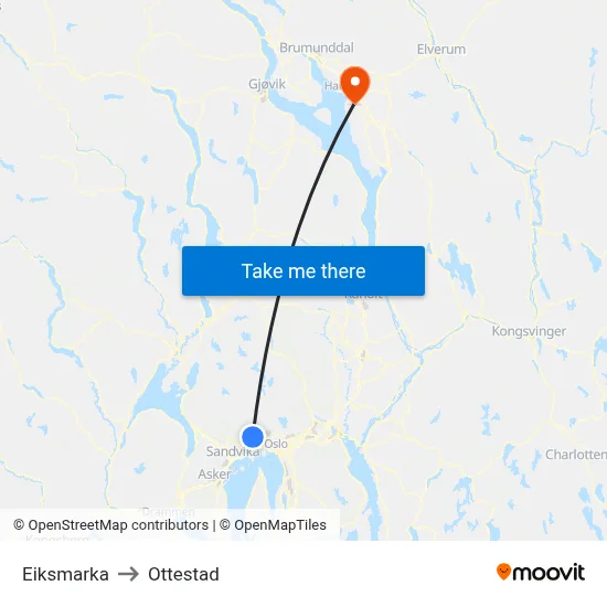 Eiksmarka to Ottestad map