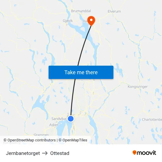 Jernbanetorget to Ottestad map