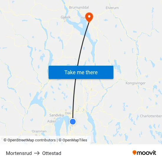 Mortensrud to Ottestad map