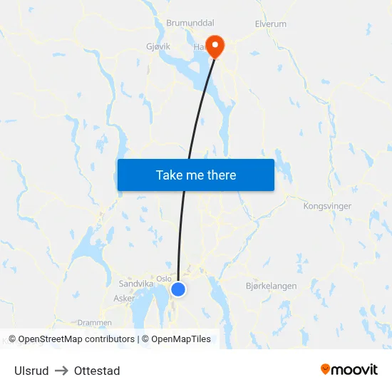 Ulsrud to Ottestad map