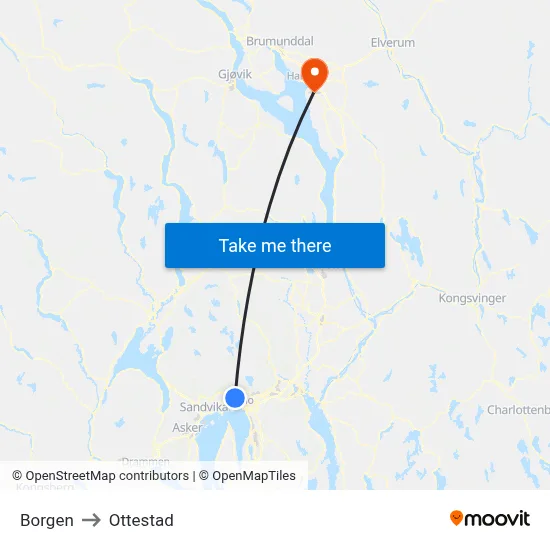 Borgen to Ottestad map