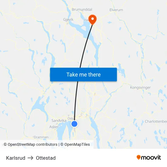 Karlsrud to Ottestad map