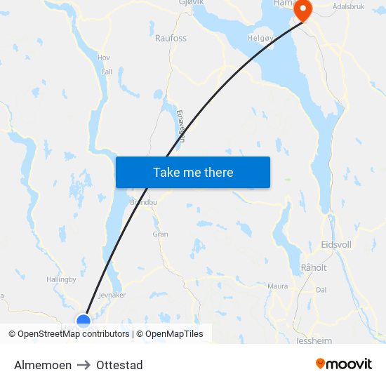 Almemoen to Ottestad map