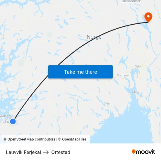 Lauvvik Ferjekai to Ottestad map