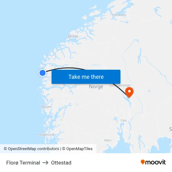 Florø Terminal to Ottestad map