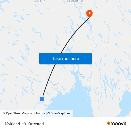 Mykland to Ottestad map