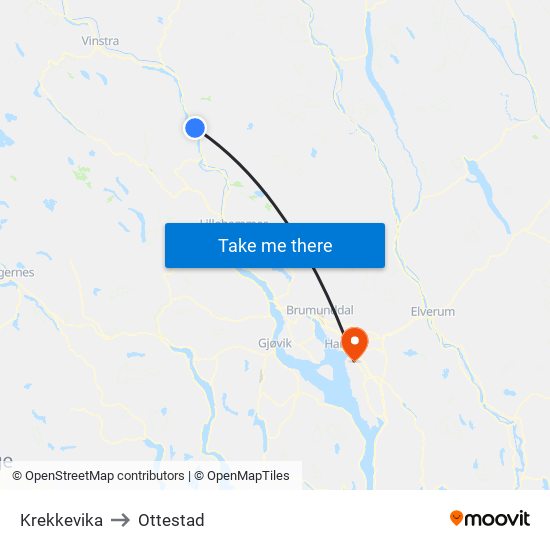 Krekkevika to Ottestad map