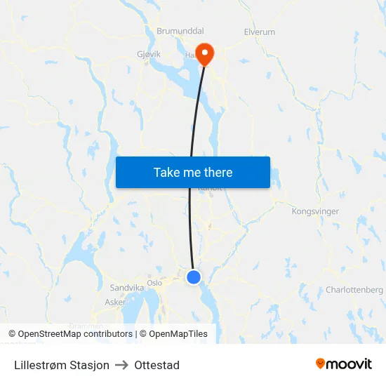 Lillestrøm Stasjon to Ottestad map
