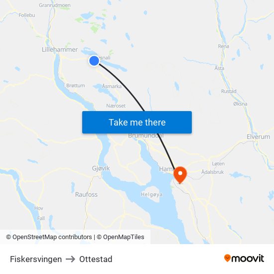 Fiskersvingen to Ottestad map