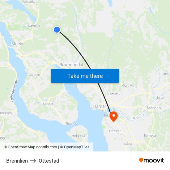 Brennlien to Ottestad map